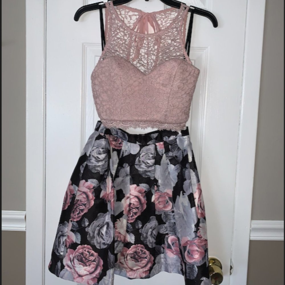 Two-piece Floral Skater Skirt and Crop Top